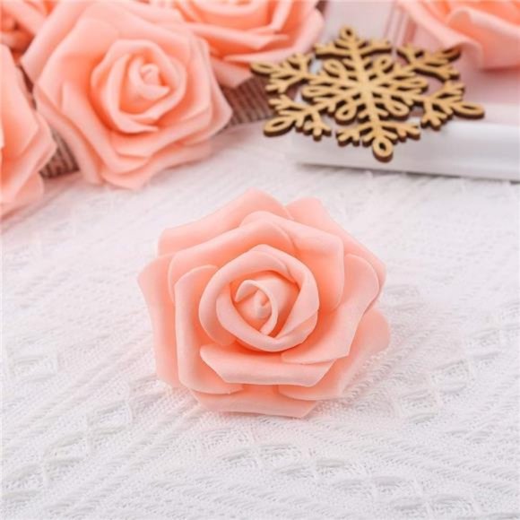 100 Pcs Artificial Rose Flower Heads Real Looking Blush Peach Foam Fake Roses - Picture 5 of 6